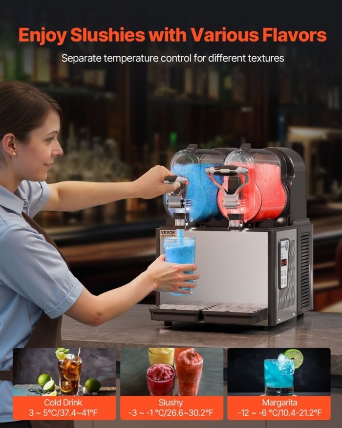 Commercial Slushy Machine, 3LX2 Tank Slush Drink Maker, Drink Machine With Temperature Preservation, Stainless Steel Home Slush Drink Machine With Automatic Clean, Black - Image 7