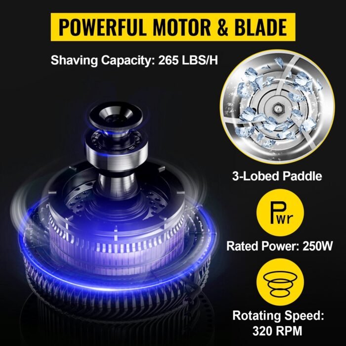 VEVOR Ice Shaver Machine Electric, Snow Cone Machine Commercial 265 LBS H, Shaved Ice Machine W Ice Hopper Lid, 250W Ice Crusher W Drain Pipe Tabletop Shaved Ice Maker W Adjustable Fineness White - Image 2