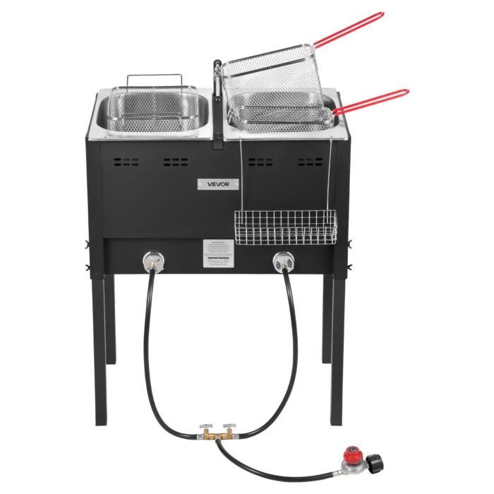 16QTx2 Outdoor Propane Deep Fryer Commercial Free Standing Cooker Two Tank - Image 4