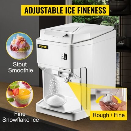 VEVOR Ice Shaver Machine Electric, Snow Cone Machine Commercial 265 LBS H, Shaved Ice Machine W Ice Hopper Lid, 250W Ice Crusher W Drain Pipe Tabletop Shaved Ice Maker W Adjustable Fineness White