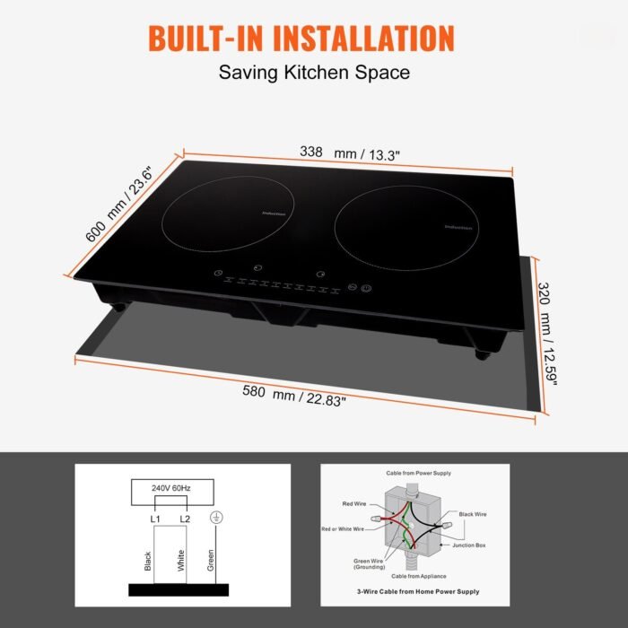 Electric Cooktop, 2 Burners, 24 Induction Stove Top, Built-in Magnetic Cooktop 1800W, 9 Heating Level Multifunctional Burner, LED Touch Screen W Child Lock  Over-Temperature Protection - Image 8