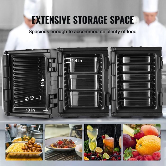 Insulated Food Pan Carrier, 82 Qt Hot Box For Catering, LLDPE Food Box Carrier W Double Buckles, Front Loading Food Warmer W Handles, Stackable End Loader For Restaurant, Canteen, Etc. Black - Image 5