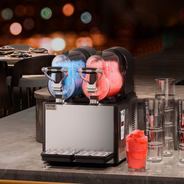 Commercial Slushy Machine, 3LX2 Tank Slush Drink Maker, Drink Machine With Temperature Preservation, Stainless Steel Home Slush Drink Machine With Automatic Clean, Black - Image 1
