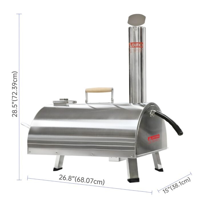 Outdoor 12 Automatic Rotatable Wood Fired Pizza Oven, Stainless Steel Portable - Image 9