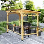 13 X 6 Wooden BBQ Grill Gazebo, Outdoor Hardtop Grill Gazebo With Metal Roof, 2 Bar Shelves And 6 Hooks, Natural - Image 3