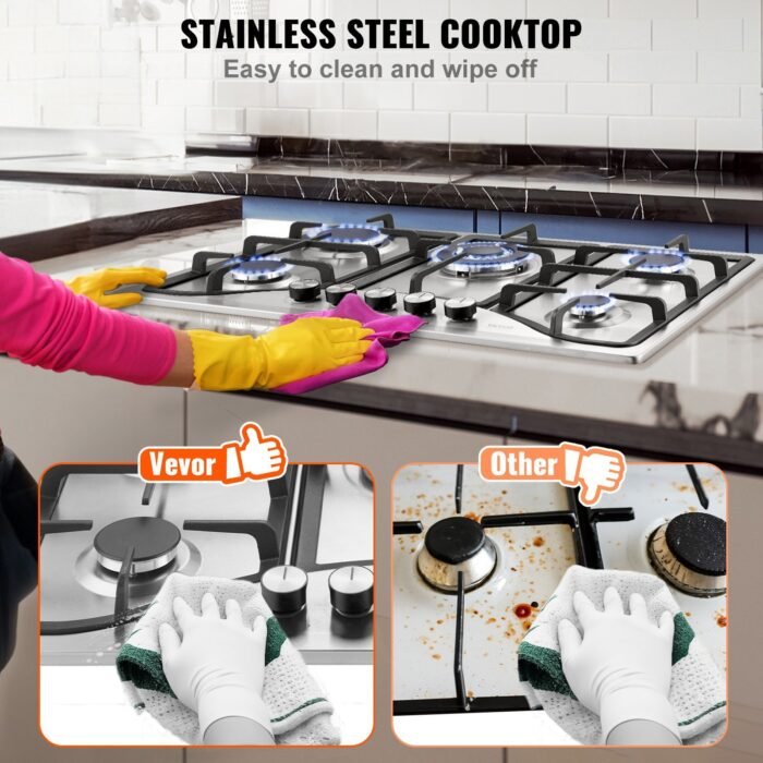 Gas Cooktop 30 Inch, Max 12250BTU 5 Burners Built-in Stainless Steel Gas Stove Top, LPG NG Convertible Dual Fuel Natural Gas Hob With Thermocouple Protection - Image 6