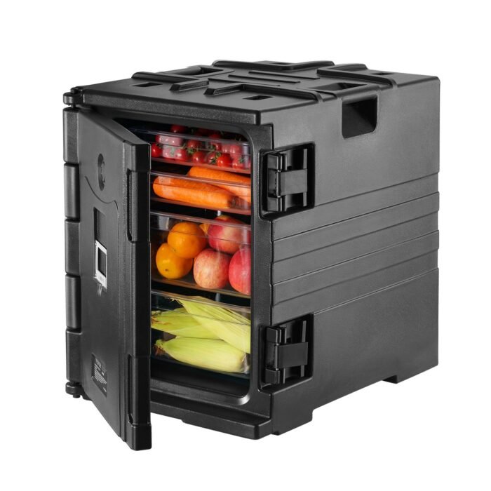 Insulated Food Pan Carrier, 82 Qt Hot Box For Catering, LLDPE Food Box Carrier W Double Buckles, Front Loading Food Warmer W Handles, Stackable End Loader For Restaurant, Canteen, Etc. Black - Image 9