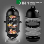 48x48x119cm Black 3-layer Oval Cylinder Smoker Iron Charcoal Grill - Image 8