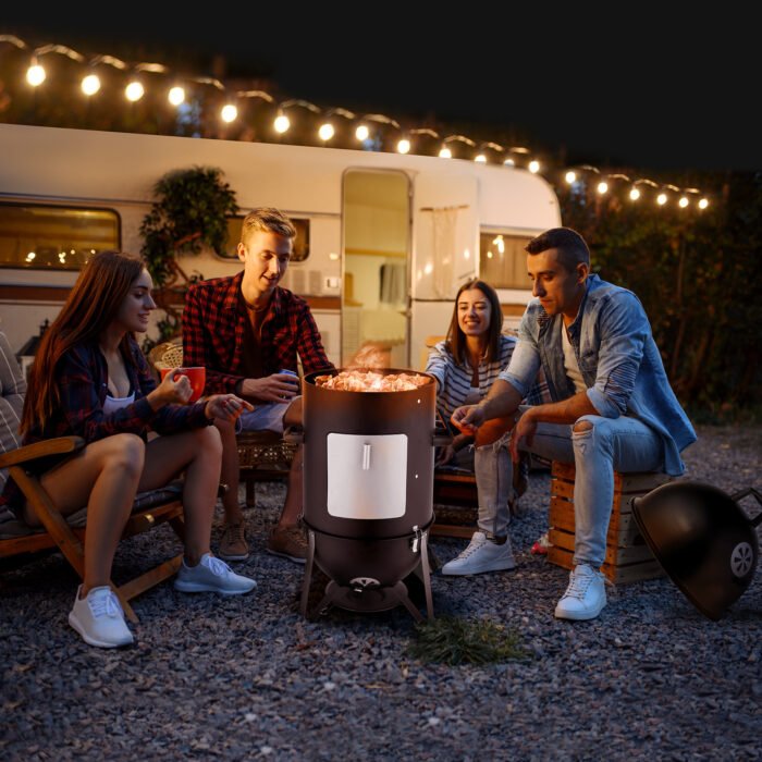 48x48x119cm Black 3-layer Oval Cylinder Smoker Iron Charcoal Grill - Image 5