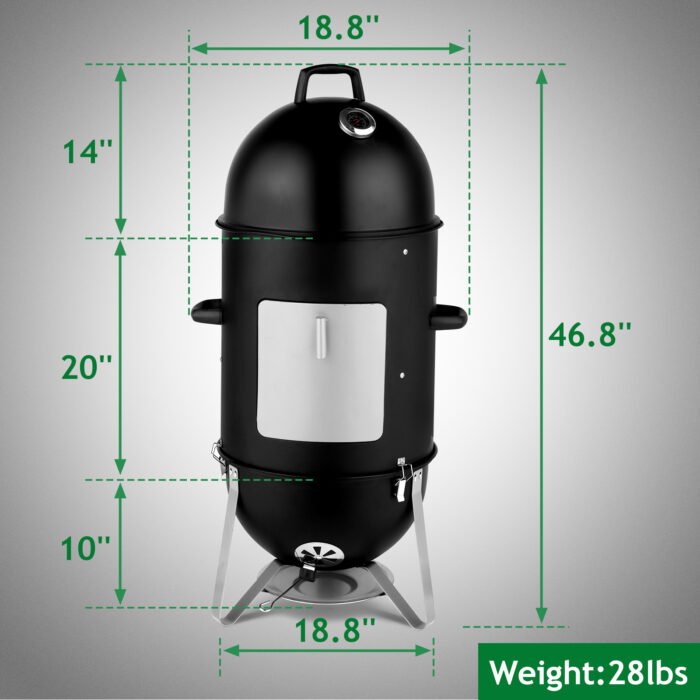 48x48x119cm Black 3-layer Oval Cylinder Smoker Iron Charcoal Grill - Image 10