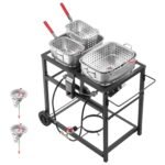 18QTx2 Outdoor Propane Deep Fryer Commercial Cooker Cart With Wheel Two Tank