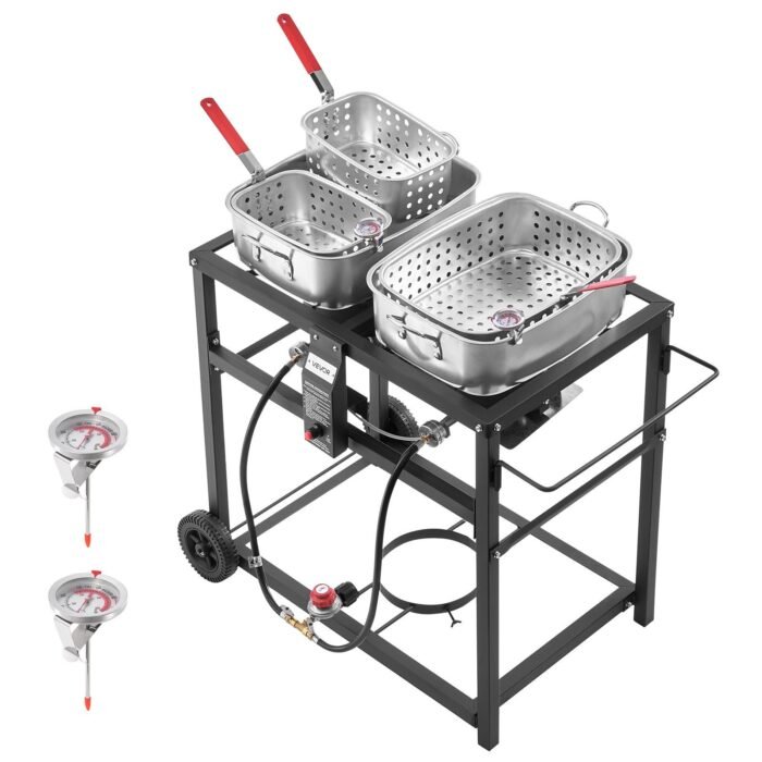 18QTx2 Outdoor Propane Deep Fryer Commercial Cooker Cart With Wheel Two Tank - Image 1