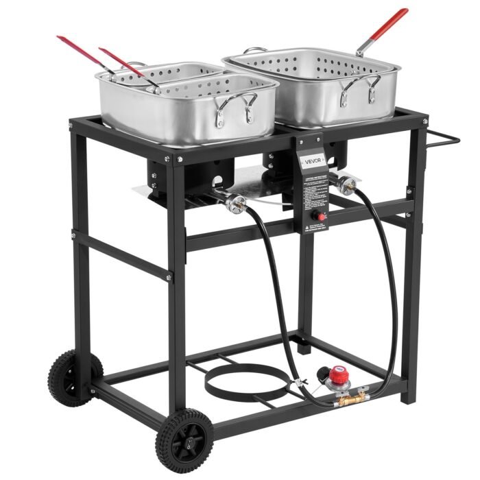 18QTx2 Outdoor Propane Deep Fryer Commercial Cooker Cart With Wheel Two Tank - Image 6