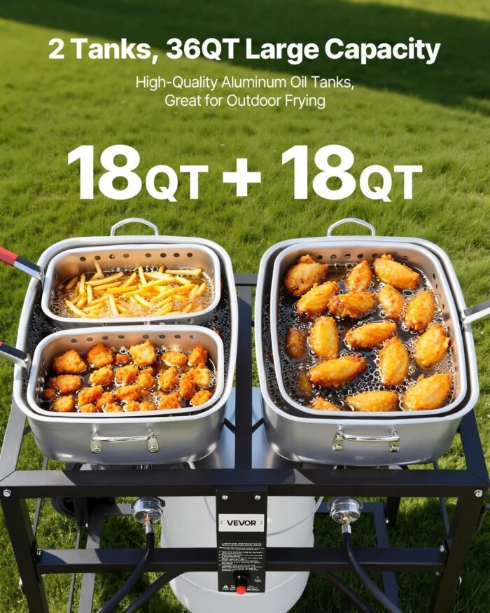 18QTx2 Outdoor Propane Deep Fryer Commercial Cooker Cart With Wheel Two Tank - Image 3