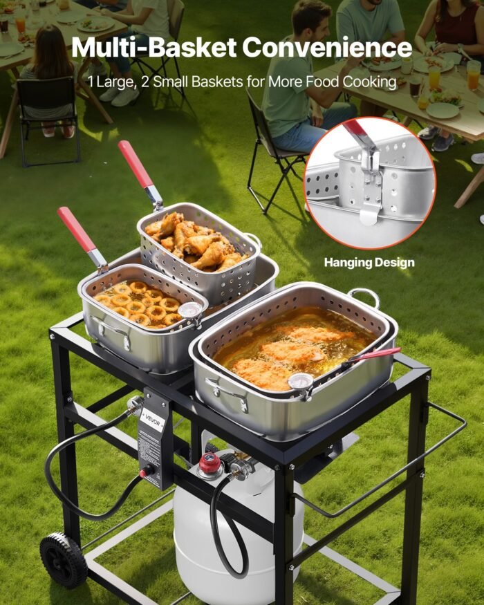 18QTx2 Outdoor Propane Deep Fryer Commercial Cooker Cart With Wheel Two Tank - Image 4
