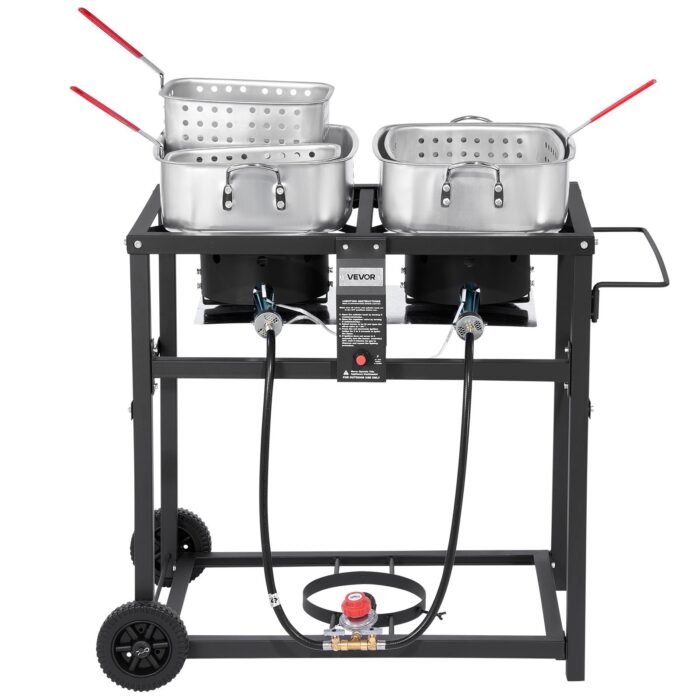 18QTx2 Outdoor Propane Deep Fryer Commercial Cooker Cart With Wheel Two Tank - Image 5