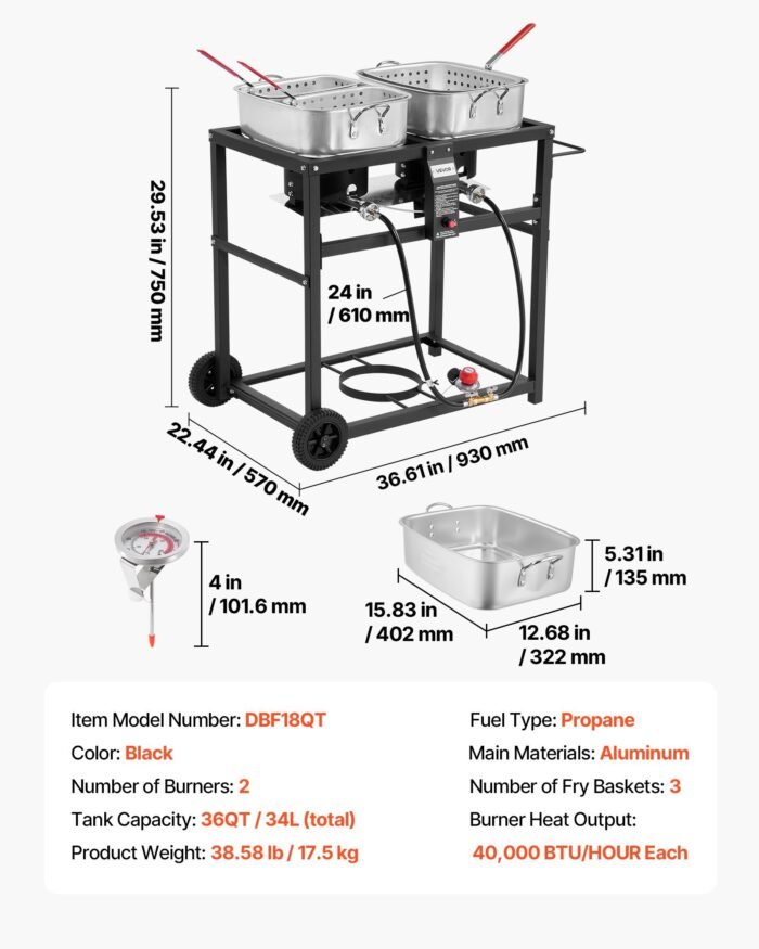 18QTx2 Outdoor Propane Deep Fryer Commercial Cooker Cart With Wheel Two Tank - Image 9