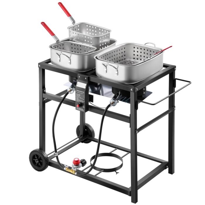 18QTx2 Outdoor Propane Deep Fryer Commercial Cooker Cart With Wheel Two Tank - Image 10