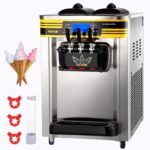 Commercial Ice Cream Maker, 22-30L H Yield, 2350W Countertop Soft Serve Machine W 2x6L Hopper 2L Cylinder LCD Panel Puffing Shortage Alarm, Silver - Image 9