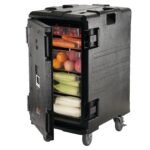 Insulated Food Pan Carrier, 109 Qt Hot Box For Catering, LLDPE Food Box Carrier W Double Buckles, Front Loading Food Warmer W Handles, End Loader W Wheels For Restaurant, Canteen, Etc. Black - Image 4