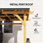 13 X 6 Wooden BBQ Grill Gazebo, Outdoor Hardtop Grill Gazebo With Metal Roof, 2 Bar Shelves And 6 Hooks, Natural - Image 4