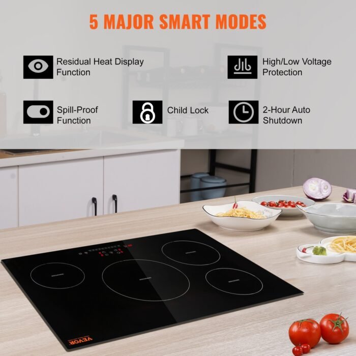 Electric Cooktop, 4 Burners, 30 Induction Stove Top, Built-in Magnetic Cooktop 7500W, 9 Heating Level Multifunctional Burner, LED Touch Screen With Child Lock  Over-Temperature Protection - Image 6