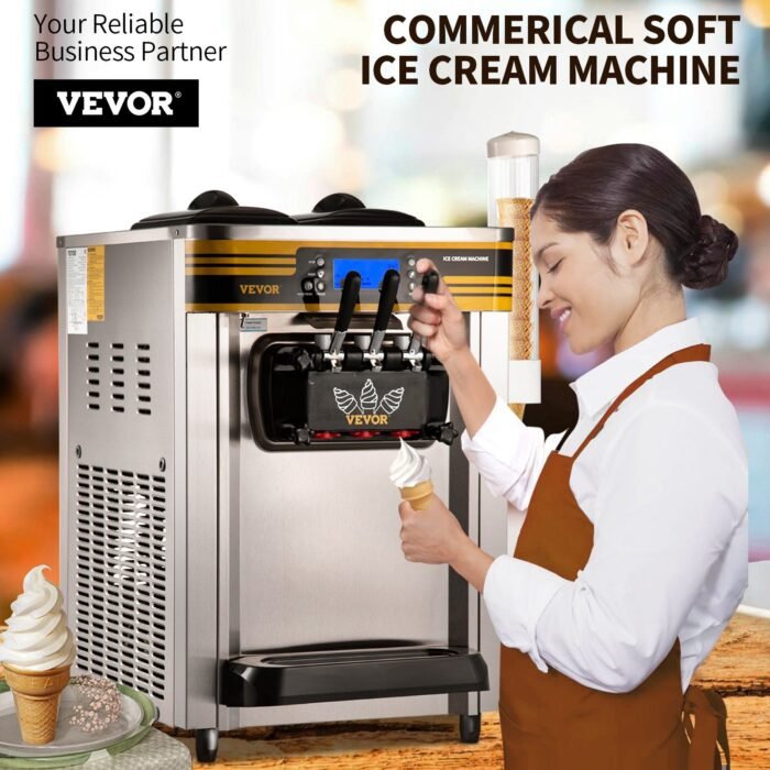 Commercial Ice Cream Maker, 22-30L H Yield, 2350W Countertop Soft Serve Machine W 2x6L Hopper 2L Cylinder LCD Panel Puffing Shortage Alarm, Silver - Image 6
