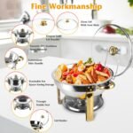 4Pcs Chafing Dish Buffet Set 4.76QT Round Buffet Servers Food Warmer Stainless Steel Catering Chafer With Glass Lid For Warming Cooling Gatherings Banquets Buffets Party Wedding - Image 10