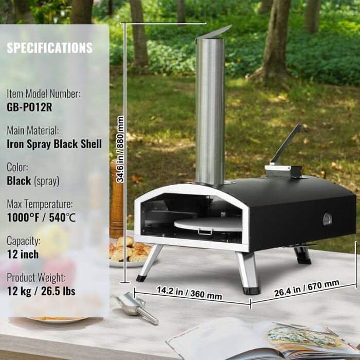VEVOR 12Outdoor Pizza Oven Portable Wood Pellet Pizza Oven Camping W Rotation - Image 7