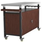 Outdoor Grill Cart With Stainless Steel Tabletop, Storage, Patio Kitchen Island With Wheels, Hooks, And Spice Rack, Waterproof Outdoor Grill Table, Movable BBQ Serving Cart Rolling Bar Cart - Image 3