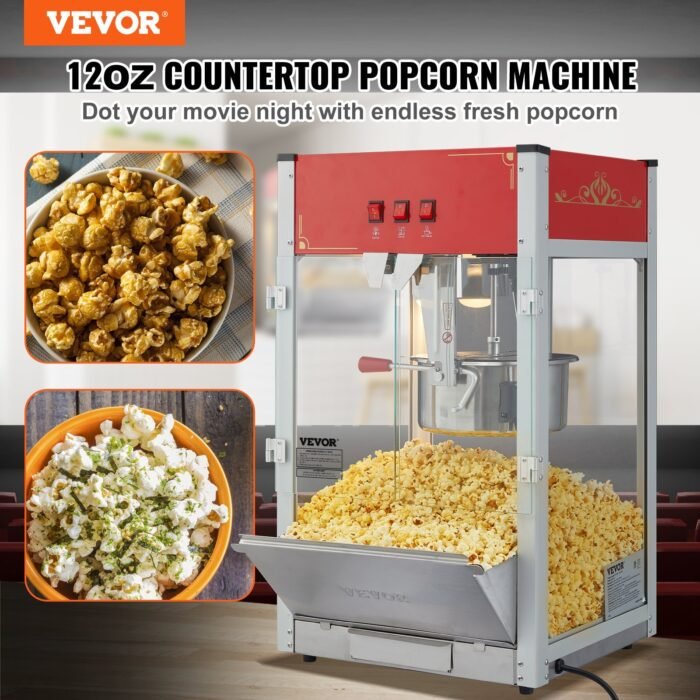Popcorn Popper Machine 12 Oz Countertop Popcorn Maker 1440W 80 Cups Red - Image 1