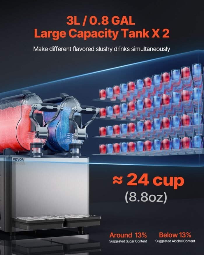 Commercial Slushy Machine, 3LX2 Tank Slush Drink Maker, Drink Machine With Temperature Preservation, Stainless Steel Home Slush Drink Machine With Automatic Clean, Black - Image 3