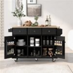 Kitchen Cart With Rubber Wood Flip Top - Image 7