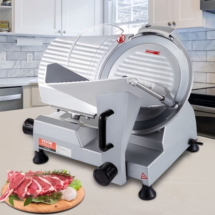VEVOR Commercial Meat Slicer, 320W Electric Deli Food Slicer, 12 Inch Carbon Steel Blade Electric Food Slicer, 350-400RPM Meat Slicer, 0-0.6 Inch Adjustable Thickness For Meat, Cheese, Veggies, Ham - Image 1