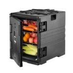 Insulated Food Pan Carrier, 82 Qt Hot Box For Catering, LLDPE Food Box Carrier W Double Buckles, Front Loading Food Warmer W Handles, Stackable End Loader For Restaurant, Canteen, Etc. Black - Image 4