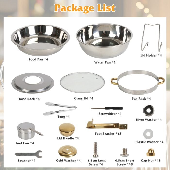 4Pcs Chafing Dish Buffet Set 4.76QT Round Buffet Servers Food Warmer Stainless Steel Catering Chafer With Glass Lid For Warming Cooling Gatherings Banquets Buffets Party Wedding - Image 3