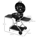 Outsunny Portable Charcoal Kettle Grill Outdoor Barbecue Trolley BBQ Heat Smoker Grilling With 2 Wheels, Storage Shelf And 4 Hooks, Free Standing, Black - Image 6