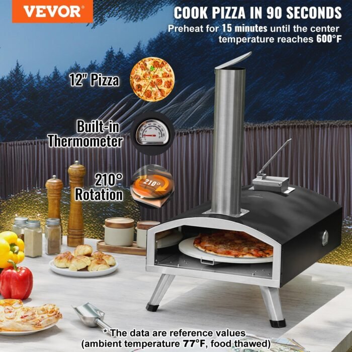 VEVOR 12Outdoor Pizza Oven Portable Wood Pellet Pizza Oven Camping W Rotation - Image 1
