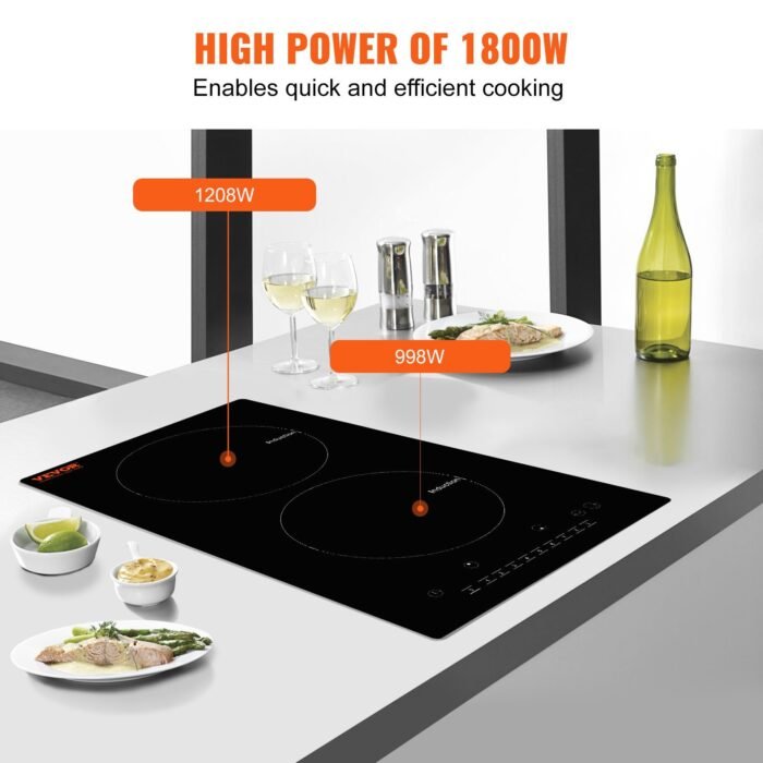 Electric Cooktop, 2 Burners, 12 Induction Stove Top, Built-in Magnetic Cooktop 1800W, 9 Heating Level Multifunctional Burner, LED Touch Screen W Child Lock  Over-Temperature Protection - Image 8