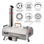 Stainless Steel Pizza Oven Outdoor 12 Automatic Rotatable Pizza Ovens,Portable Wood Fired Pizza Oven Pizza Maker With Timer, Built-in Thermometer,Pizza Cutter - Image 8