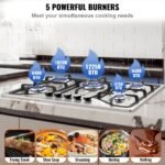 Gas Cooktop 30 Inch, Max 12250BTU 5 Burners Built-in Stainless Steel Gas Stove Top, LPG NG Convertible Dual Fuel Natural Gas Hob With Thermocouple Protection - Image 10