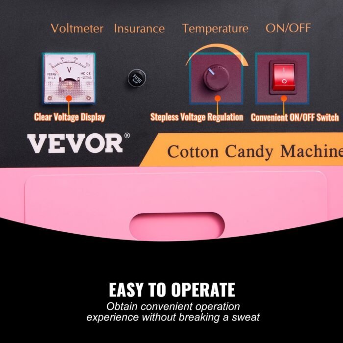 VEVOR Electric Cotton Candy Machine, 1000W Candy Floss Maker, Commercial Cotton Candy Machine With Stainless Steel Bowl, Sugar Scoop, And Drawer, Perfect For Home Kids Birthday, Family Party Pink - Image 4