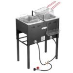 16QTx2 Outdoor Propane Deep Fryer Commercial Free Standing Cooker Two Tank