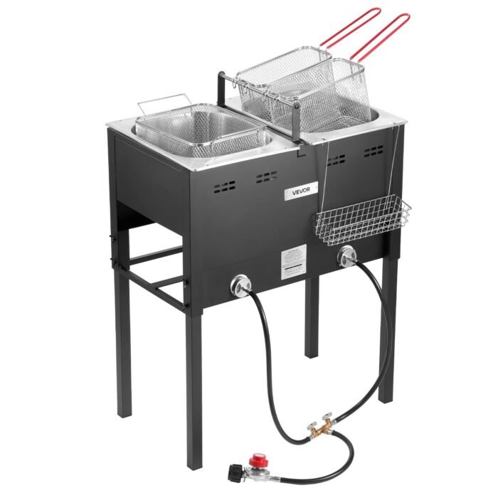 16QTx2 Outdoor Propane Deep Fryer Commercial Free Standing Cooker Two Tank - Image 1