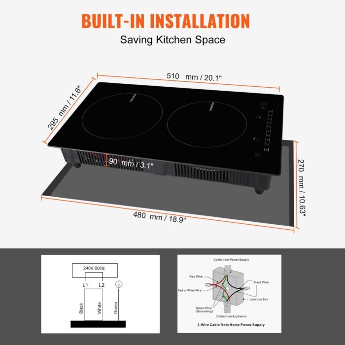 Electric Cooktop, 2 Burners, 12 Induction Stove Top, Built-in Magnetic Cooktop 1800W, 9 Heating Level Multifunctional Burner, LED Touch Screen W Child Lock  Over-Temperature Protection - Image 10