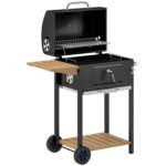 Charcoal BBQ Grill, Outdoor Portable Cooker For Camping Or Backyard Picnic, Barbecue Grill With Side Table, Bottom Storage Shelf, Wheels And Handle, Black - Image 6