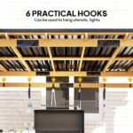 13 X 6 Wooden BBQ Grill Gazebo, Outdoor Hardtop Grill Gazebo With Metal Roof, 2 Bar Shelves And 6 Hooks, Natural - Image 6