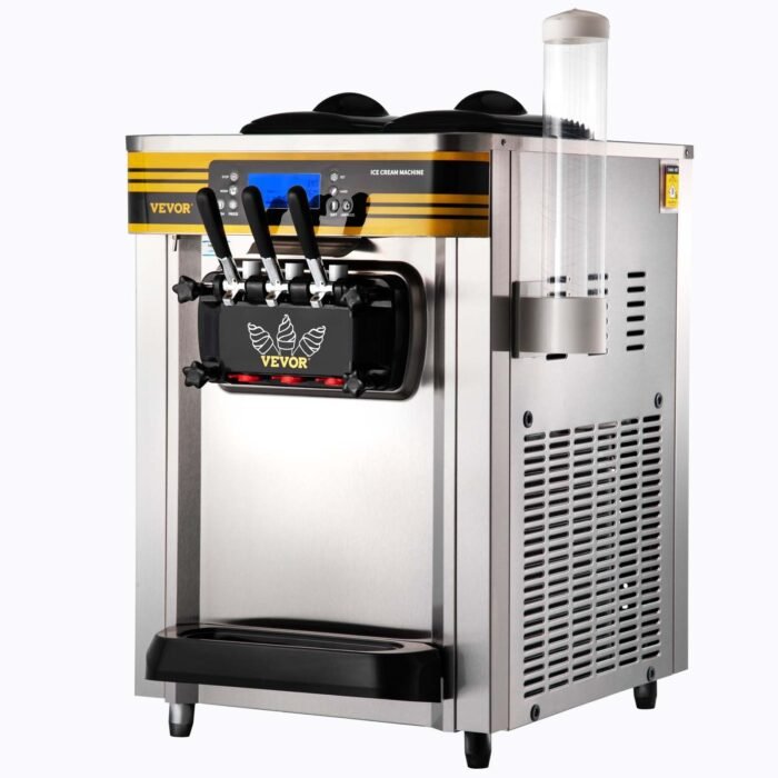 Commercial Ice Cream Maker, 22-30L H Yield, 2350W Countertop Soft Serve Machine W 2x6L Hopper 2L Cylinder LCD Panel Puffing Shortage Alarm, Silver - Image 4