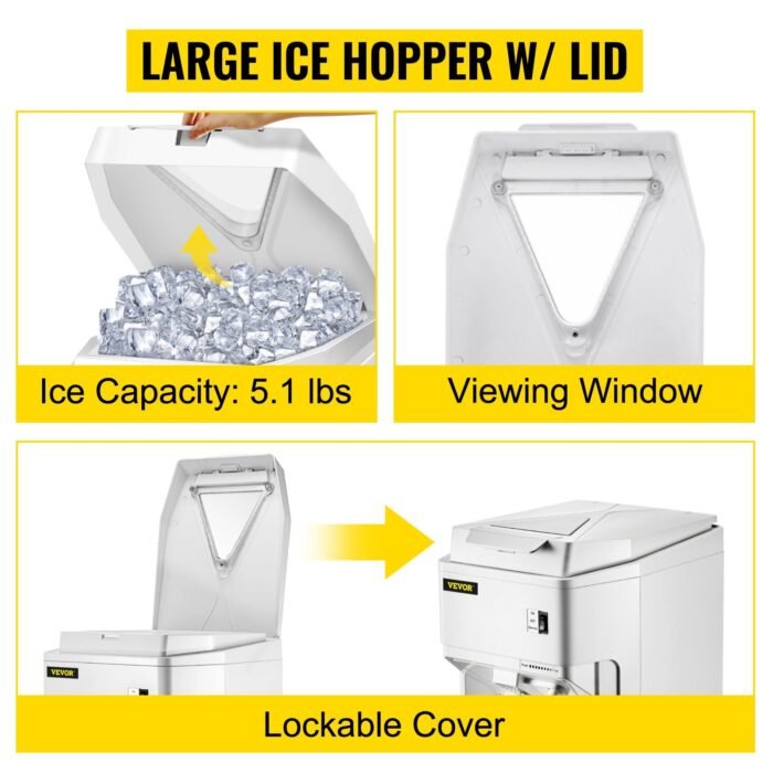 VEVOR Ice Shaver Machine Electric, Snow Cone Machine Commercial 265 LBS H, Shaved Ice Machine W Ice Hopper Lid, 250W Ice Crusher W Drain Pipe Tabletop Shaved Ice Maker W Adjustable Fineness White - Image 5