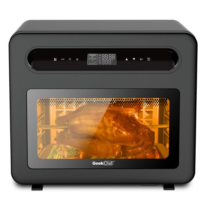 Geek Chef Steam Air Fryer Toast Oven Combo , 26 QT Steam Convection Oven Countertop , 50 Cooking Presets, With 6 Slice Toast, 12 In Pizza, Black Stainless Steel. Prohibited From Listing On Amazon - Image 1